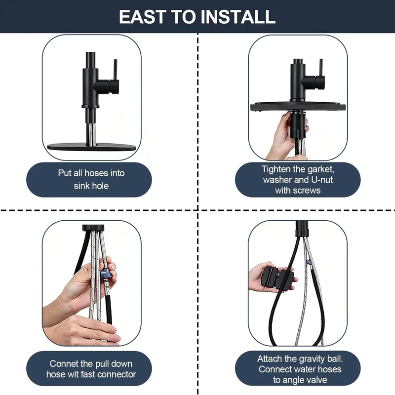 Rugged Matte Black Kitchen Faucet With Pull Down Sprayer Heavy Duty Stainless Steel High Arc Single Handle Tap Packing Three Spray Modes And Smooth 360 Swivel Quick Swap Fit For Farmhouse RV Laundry Or Bar Sink