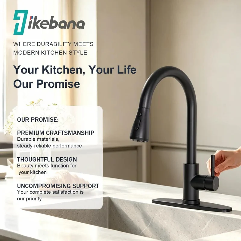 Rugged Matte Black Kitchen Faucet With Pull Down Sprayer Heavy Duty Stainless Steel High Arc Single Handle Tap Packing Three Spray Modes And Smooth 360 Swivel Quick Swap Fit For Farmhouse RV Laundry Or Bar Sink