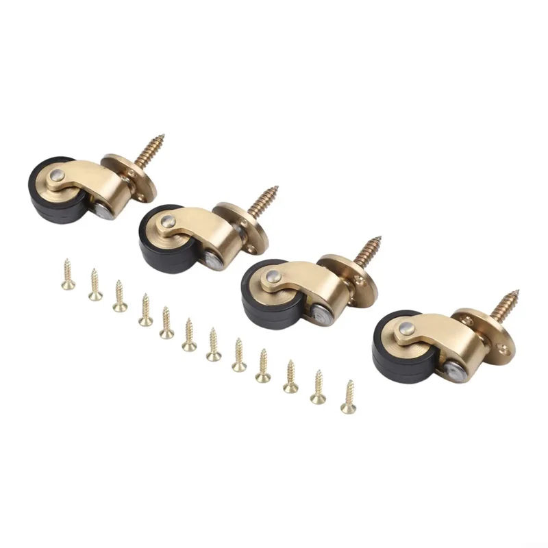 Set Of Four Heavy Duty Brass Furniture Casters Providing Dead Quiet 360 Swivel Glide For Effortless Couch Relocation And Super Easy Modern Assembly