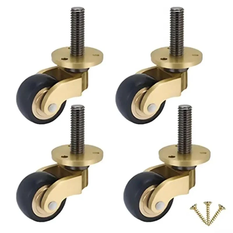 Heavy Duty Solid Brass Caster Wheels With Silent Bearings For Furniture Rock Solid 360 Swivel Casters That Roll Silky Smooth And Move Heavy Sofas Without Marring Hardwood Floors Always