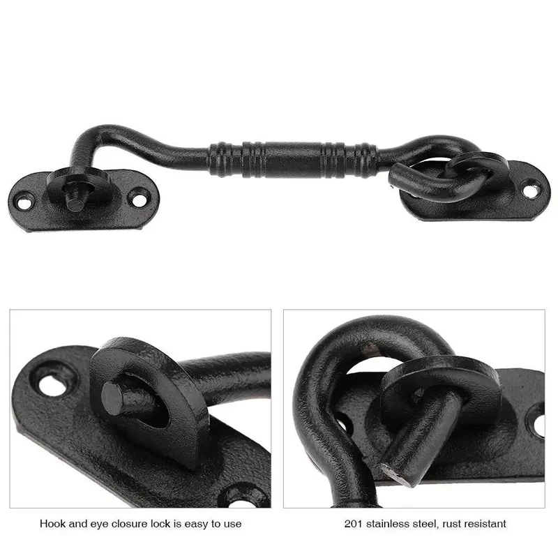 Hella Tough 201 Stainless Steel Gate Latch And Hook Eye Lock For Shed Door Cabinet Window Sweet Black Finish Top Grade Heavy Duty Rugged Security Dead Easy Install Knockout Durability