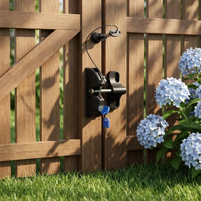 Heavy-Duty Self-Locking Gate Lock For Outdoor Fence With Key Reinforced Nylon 2-Sided Latch For Privacy Garden Yard Farm Gate Weatherproof Rock Solid Lockdown Easy Install