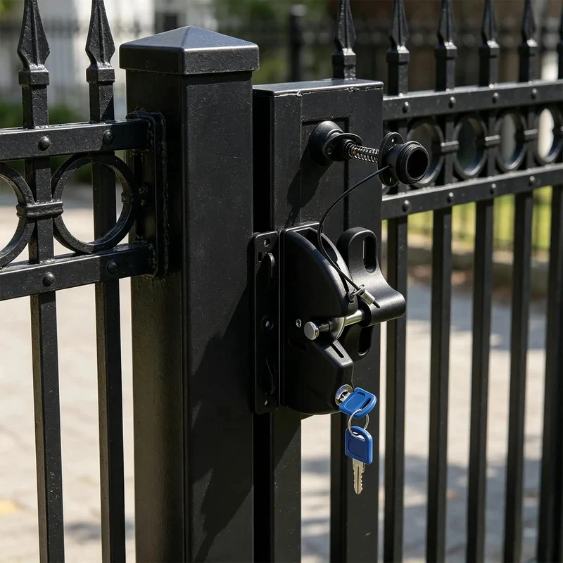 Heavy-Duty Self-Locking Gate Lock For Outdoor Fence With Key Reinforced Nylon 2-Sided Latch For Privacy Garden Yard Farm Gate Weatherproof Rock Solid Lockdown Easy Install