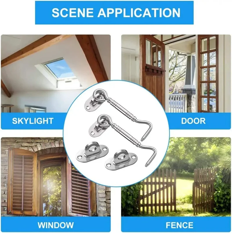 Quality Grade Four Inch Stainless Steel Hook And Eye Latch Set With Mounting Screws For Barn Doors Closets And Gates Rock Solid Grip Rust Proof Design No Sweat Installation Built Tough For Secure Closure