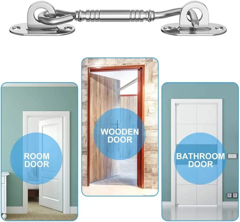 Quality Grade Four Inch Stainless Steel Hook And Eye Latch Set With Mounting Screws For Barn Doors Closets And Gates Rock Solid Grip Rust Proof Design No Sweat Installation Built Tough For Secure Closure