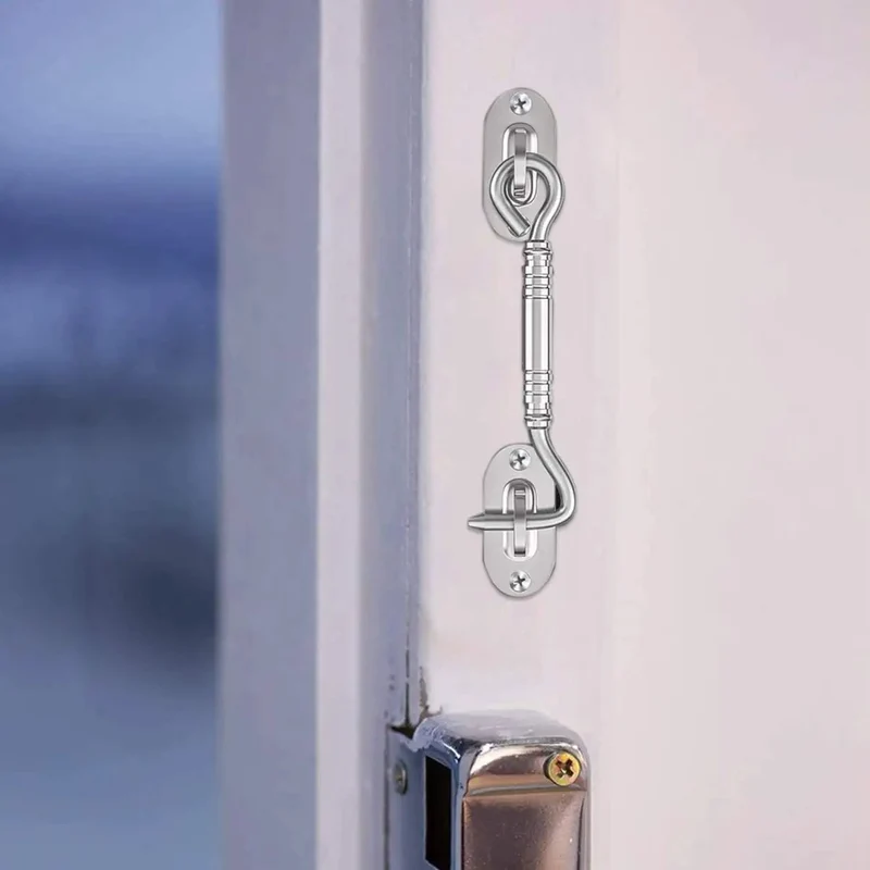 Quality Grade Four Inch Stainless Steel Hook And Eye Latch Set With Mounting Screws For Barn Doors Closets And Gates Rock Solid Grip Rust Proof Design No Sweat Installation Built Tough For Secure Closure