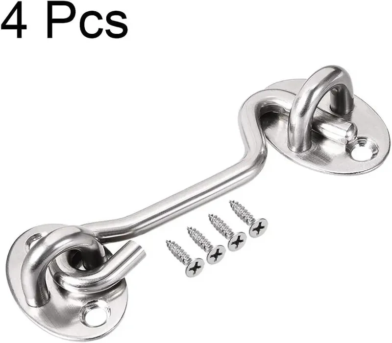 Heavy Duty Beefy Hook Snap Latch For Swing Gates And Doors With Stainless Steel Screws And Button Brushed Finish Windproof Security For Cabin Fence And Window