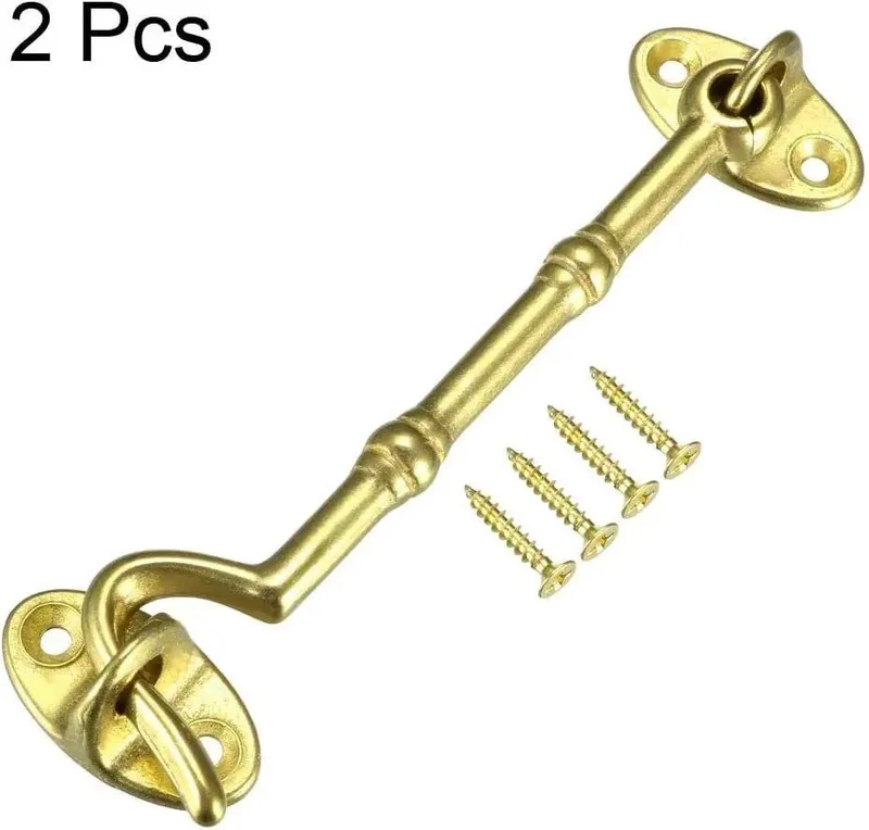 Heavy Duty Brass Hook And Eye Gate Latch For Cabin Doors And Casement Windows Windproof Silent Door Holder Top Shelf Quality Golden Finish Built Like A Tank And Works Like A Charm