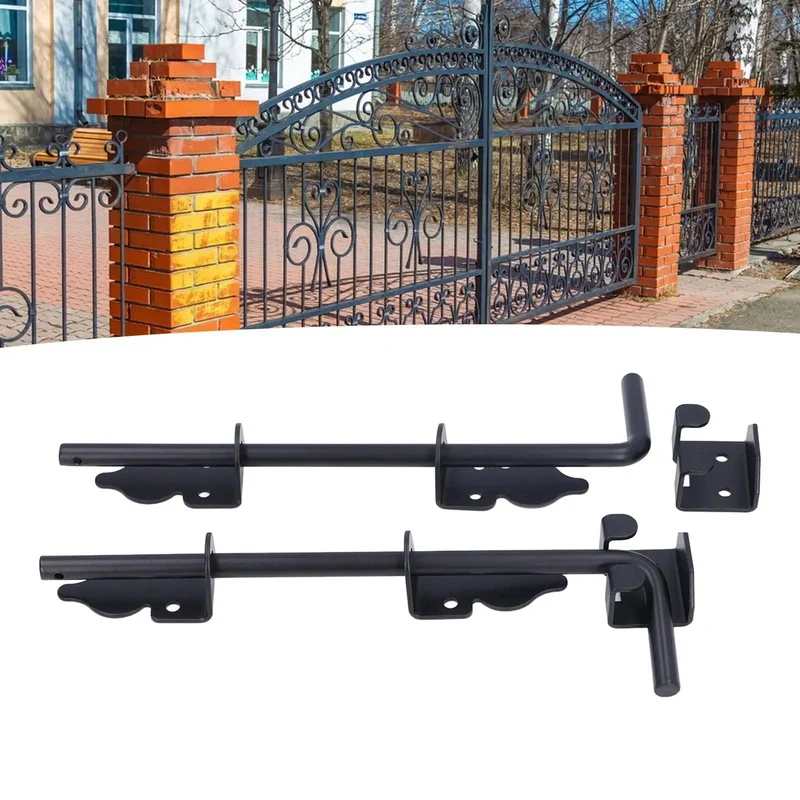 Heavy Duty 12 Inch Steel Gate Drop Rod Two Pack Black Powder Coated Ground Latch Rock Solid Outdoor Fence Security No Sweat Install Badass Weather Resistant Premium Hardware