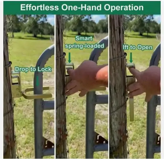 Heavy Duty Instant Locking Gate Latch With Slick One Hand Operation Rust Resistant Gold Alloy Steel Fence Hardware Built Tough As Nails For Farm Ranch Yards