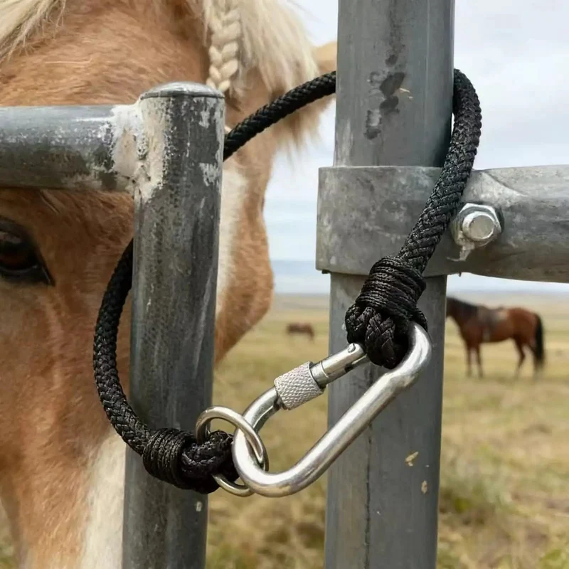 Straight Up Heavy Duty Horse Gate Latch With Rust Resistant Nylon Steel Tie Rope For Secure Barn Fence Fastening And Dependable Outdoor Livestock Herd Gear