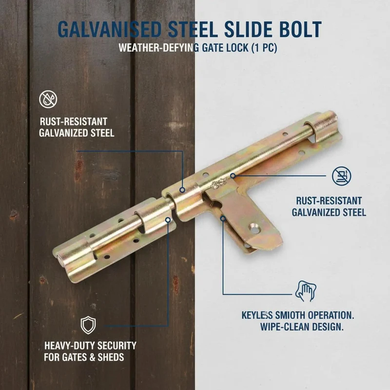 Rock Solid Slide Bolt Gate Latch Rust Proof Galvanized Steel Hardware With Tight Strike Plate For Outdoor Barn Shed Door Lockdown Guard And No Sweat Weather Shielding