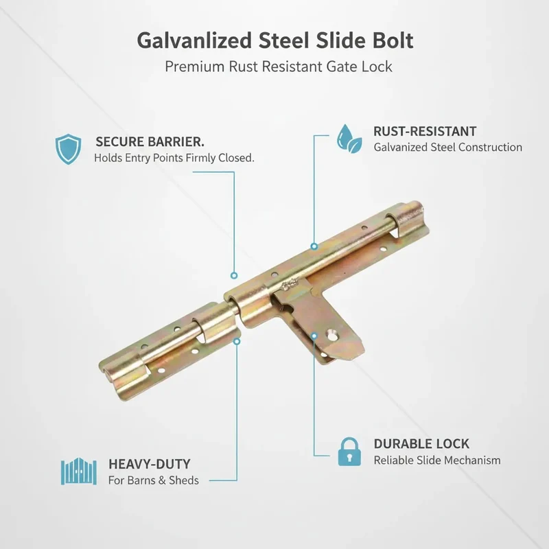 Rock Solid Slide Bolt Gate Latch Rust Proof Galvanized Steel Hardware With Tight Strike Plate For Outdoor Barn Shed Door Lockdown Guard And No Sweat Weather Shielding