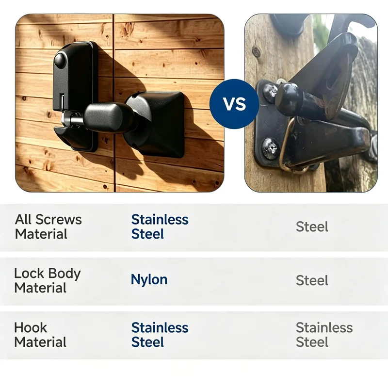 Heavy Duty One Hand Spring Pop Gate Latch With Self Locking Design For Wood And Vinyl Fences Rustproof Weatherproof Slick Black Coating No Sweat Quick Release