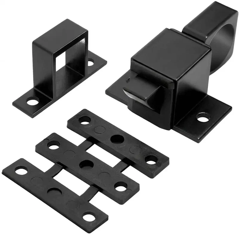 Heavy Duty Spring Loaded Door Latch With Self Closing Pin Design, Smoky Black Aluminum Alloy Gate And Cabinet Lock, Rock Solid Two Pack Security Kit That Keeps Things Locked Down Tight