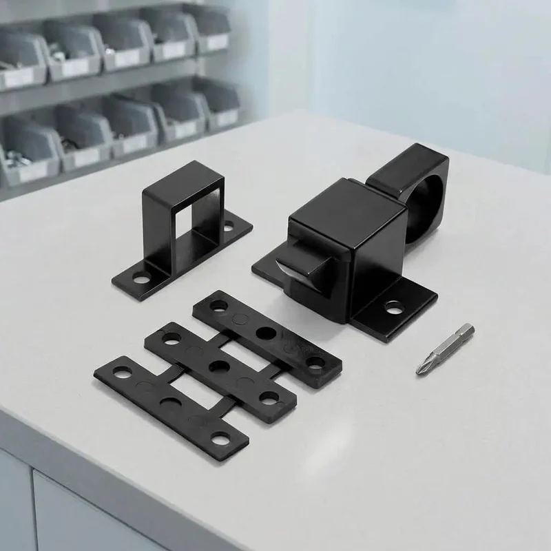 Heavy Duty Spring Loaded Door Latch With Self Closing Pin Design, Smoky Black Aluminum Alloy Gate And Cabinet Lock, Rock Solid Two Pack Security Kit That Keeps Things Locked Down Tight