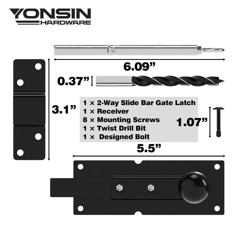 Built Like A Tank Heavy Duty Steel 2 Way Slide Bar Gate Latch Rock Solid Fence Gate Lock With Exterior Access Reversible For Left Or Right Handed Gates Flush Or Offset Black
