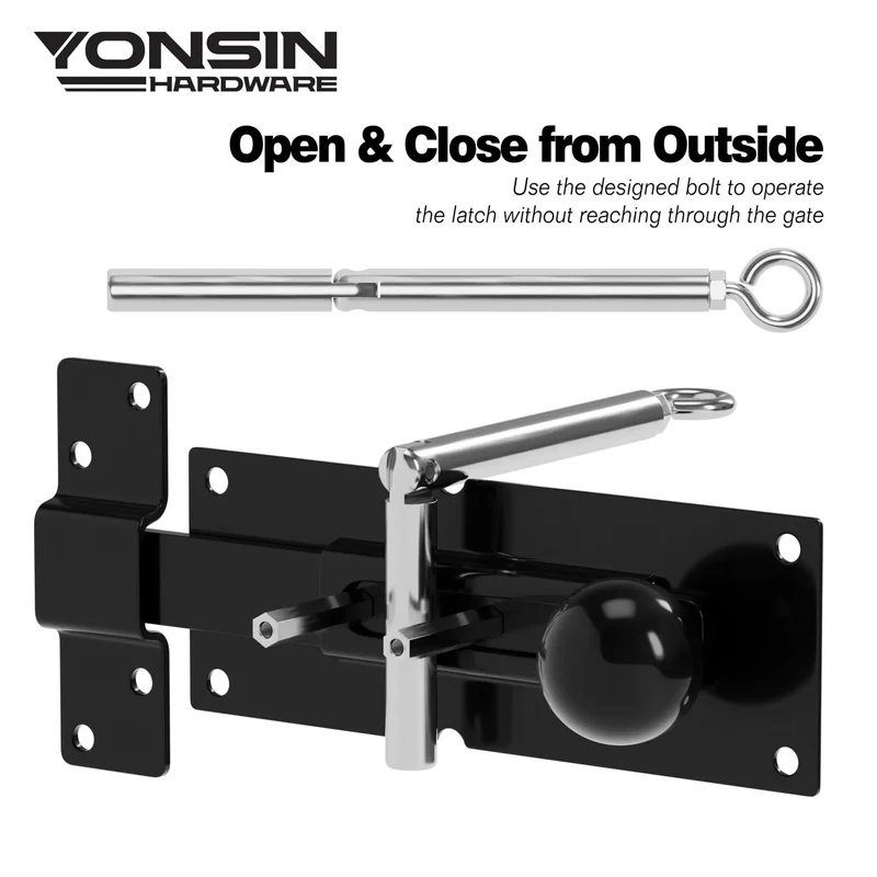 Built Like A Tank Heavy Duty Steel 2 Way Slide Bar Gate Latch Rock Solid Fence Gate Lock With Exterior Access Reversible For Left Or Right Handed Gates Flush Or Offset Black
