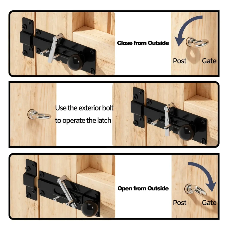 Built Like A Tank Heavy Duty Steel 2 Way Slide Bar Gate Latch Rock Solid Fence Gate Lock With Exterior Access Reversible For Left Or Right Handed Gates Flush Or Offset Black