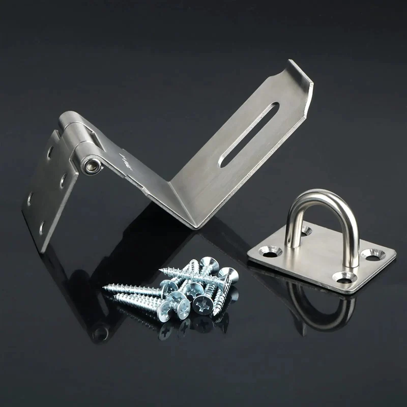Four Inch Stainless Steel Barn Door Bolt With Ninety Degree Hook Latch And Right Angle Gate Lock For Heavy Duty Outdoor Fencing And Tough As Nails Yard Security