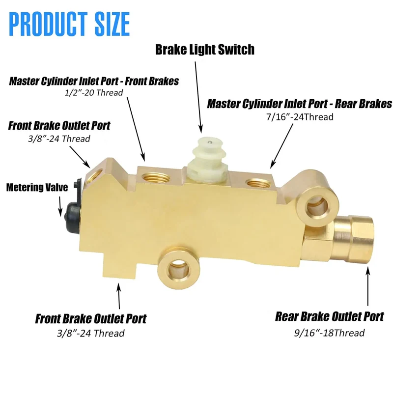 Premium Solid Brass Disc And Drum Brake Proportioning Valve PV2 Style With 1/2 And 7/16 Inch Ports For Chevy Classic Car And Truck Buick Resto Mod Hot Rod Disc Front Drum Rear Setup Replacement 172-1353