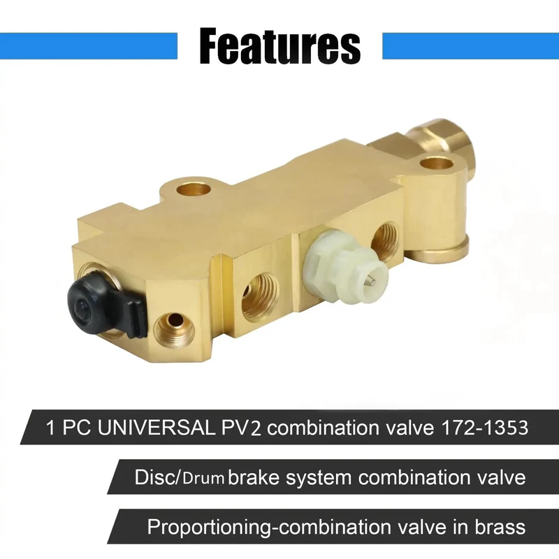 Premium Solid Brass Disc And Drum Brake Proportioning Valve PV2 Style With 1/2 And 7/16 Inch Ports For Chevy Classic Car And Truck Buick Resto Mod Hot Rod Disc Front Drum Rear Setup Replacement 172-1353
