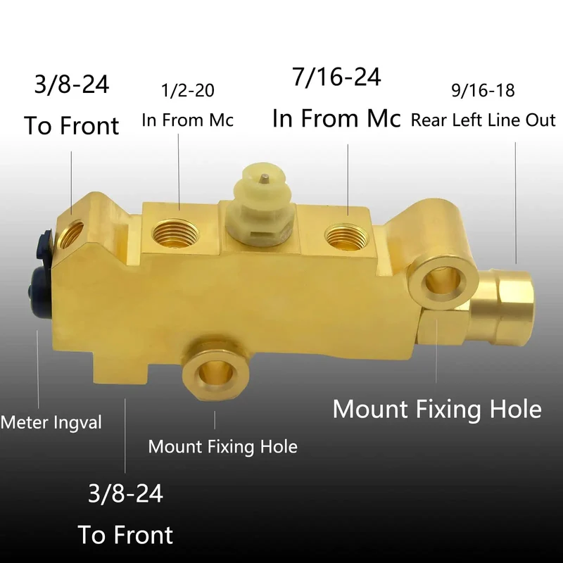 Tough And Slick Universal Brass Brake Proportioning Valve Disc Front Drum Rear For GM Ford Chevy Street Rods Muscle Cars Plus Classic Truck Rides Dual Reservoir Master Cylinder PV2 Model 1353