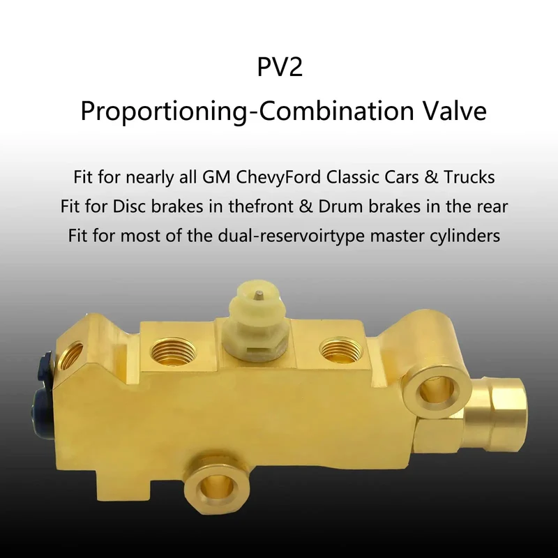 Tough And Slick Universal Brass Brake Proportioning Valve Disc Front Drum Rear For GM Ford Chevy Street Rods Muscle Cars Plus Classic Truck Rides Dual Reservoir Master Cylinder PV2 Model 1353