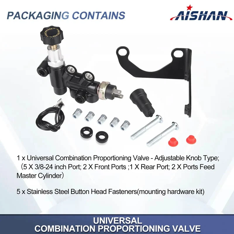 Universal Adjustable Knob Proportioning Valve Kit For Brake Lines With Master Cylinder Adapter And Oem Replacement Parts 26011179 And 26013190 For Domestic Rides Droptight And Ready For Beast Mode Braking
