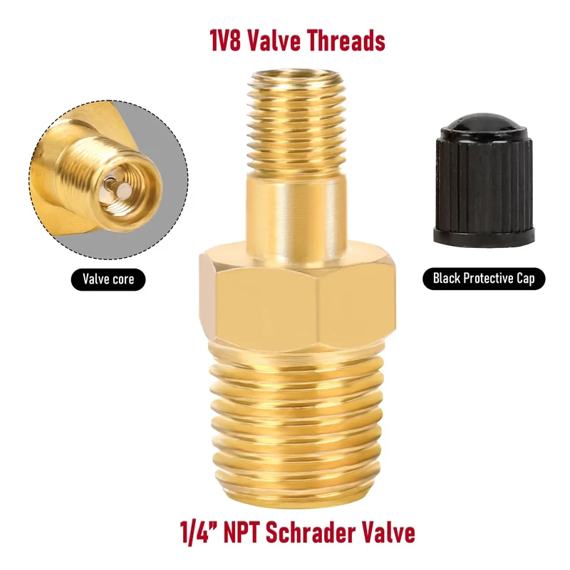 Top Shelf 4 Pack 1/4 Inch NPT Male Thread Brass Tank Valve With Standard Valve Core And Sealing Caps For Air Compressor Inflation Vessel Filling Solid Brass Build Keeps Airtight No Leaky Junk