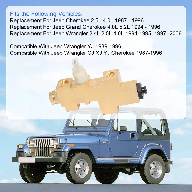 High Output Brake Proportioning Valve Replacement For Jeep Wrangler CJ XJ YJ Cherokee 1987 Through 2006 4.0L 2.5L V6 Direct Bolt Up Street And Trail Rig