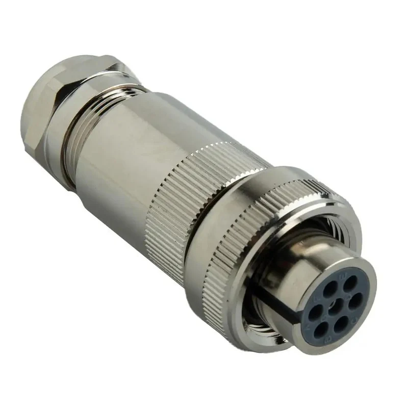 Heavy Duty 7 Pin Metal Connector Rock Solid Box End Plug Fits Rexroth Moog Parker And Atos Proportional Valve DIN EN175201-804 Standard Hydraulic Interface Industrial Grade Tough Metal Shield Long Lasting Durability