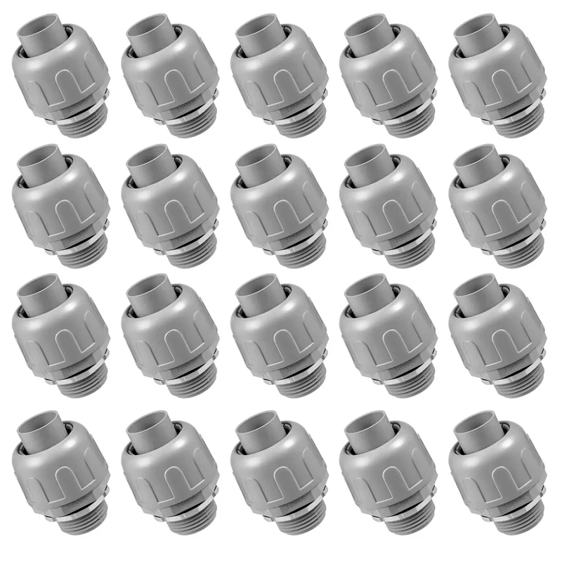Twenty Pack Half Inch Liquid Tight Connectors Tough As Nails Nylon Flexible Conduit Fittings Lock Secure Weather Proof Pro Level Electrical Wiring Hardware Built For Rough Jobs