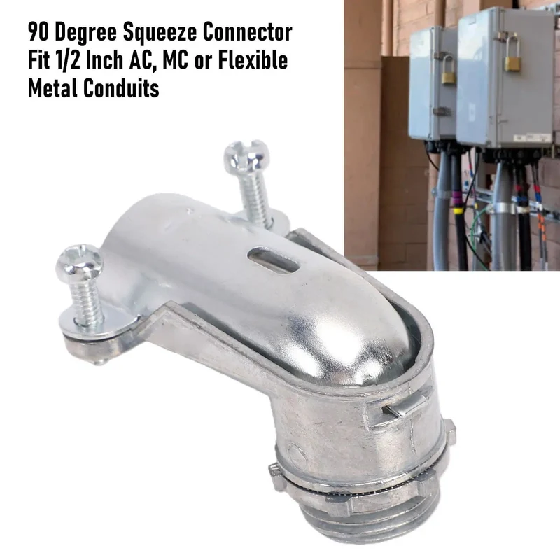 Top Shelf 90 Degree Squeeze Connector In Die Cast Zinc Alloy For 1 2 Inch Conduit Fitting And Smooth AC MC Flexible Conduit Routing That Locks Down Tight On Any Job