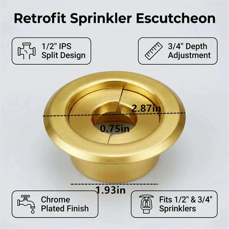 Top Shelf Fire Sprinkler Escutcheon Covers 3 4 Inch Removable Head Plates For Ceiling And Wall Split Flange Insulation Protective Caps Golden Finish Extension Trim Ring Slick Look Tight Seal No Fuss Install Nfpa Certified