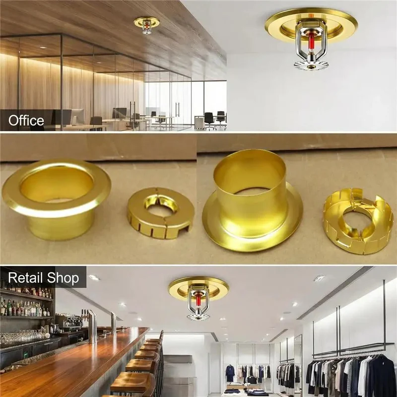Top Shelf Fire Sprinkler Escutcheon Covers 3 4 Inch Removable Head Plates For Ceiling And Wall Split Flange Insulation Protective Caps Golden Finish Extension Trim Ring Slick Look Tight Seal No Fuss Install Nfpa Certified