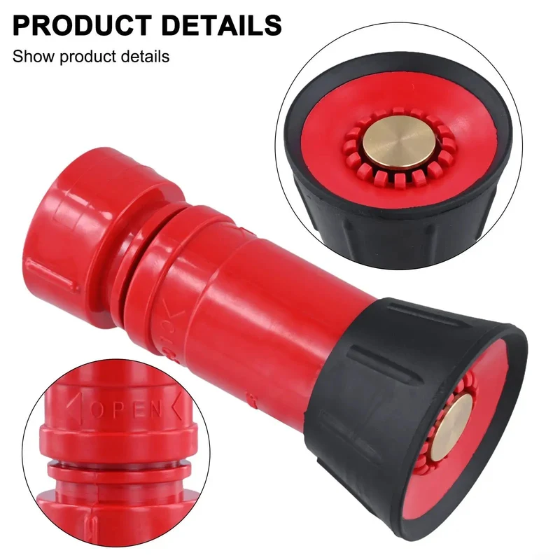 Badass Heavy Duty 1 Inch Fire Hose Nozzle Slick Red Thermoplastic Design Powers Up High Pressure Spray Jet Or Smooth Fog Pattern For Pro Firefighting And Backyard Irrigation Chores