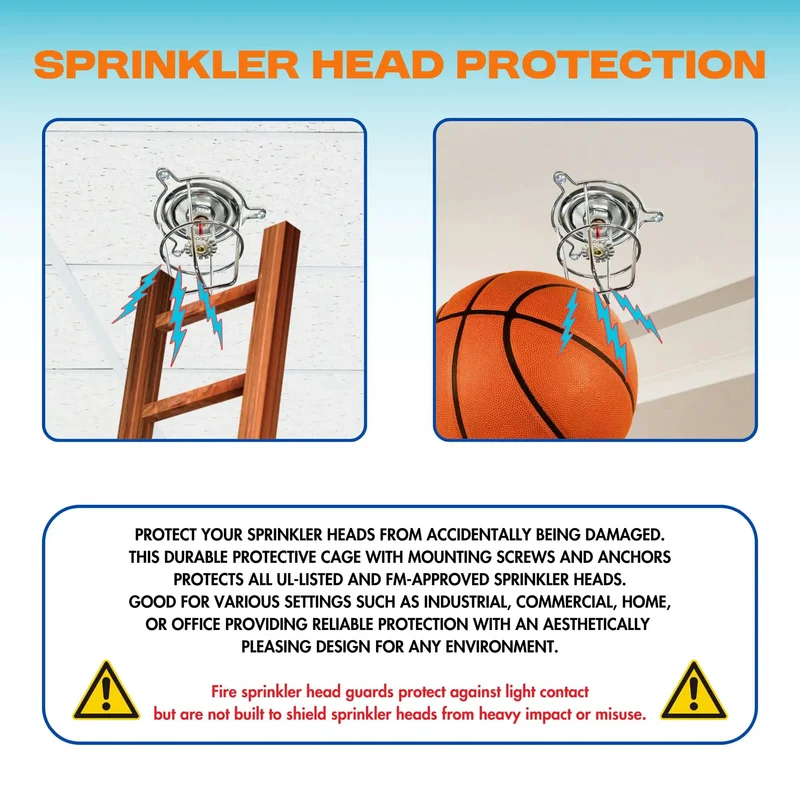 Heavy Duty Chrome Fire Sprinkler Head Guard Cage With Bulletproof Coverage And Foolproof Ceiling Installation For Flush Sidewall Or Semi Recessed Pipes Easy No Fuss Setup For One Half And Three Quarter Inch Heads Single Pack
