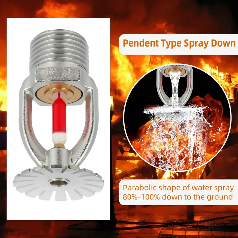 Heavy Duty 5 Piece Pendent Fire Sprinkler Heads With 155 Degree Fahrenheit Rating And Ballistic Brass Build 1/2 Inch NPT Thread For Quick Response Water Spray Kick Ass Protection For Residential And Commercial Sites