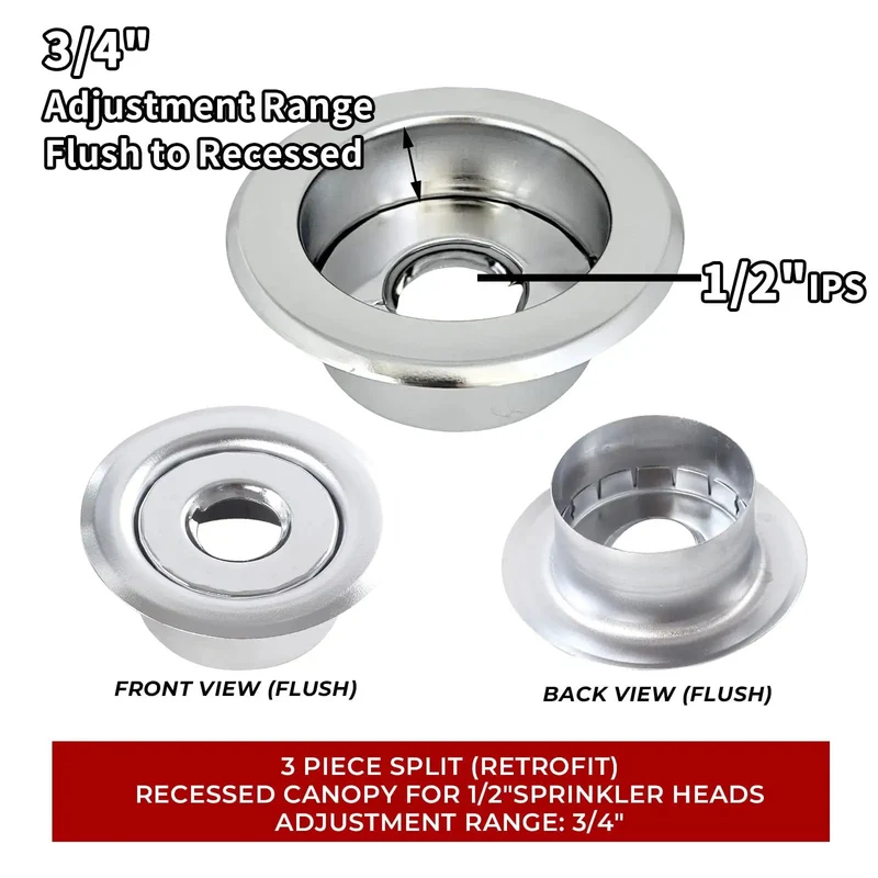 Heavy Duty Chrome Fire Sprinkler Escutcheon 10 Pack Half Inch IPS Recessed Split Ceiling Trim With Three Quarter Inch Depth Adjustment For Pendent And Sidewall Heads Hella Sleek Finish Makes Installation A Breeze