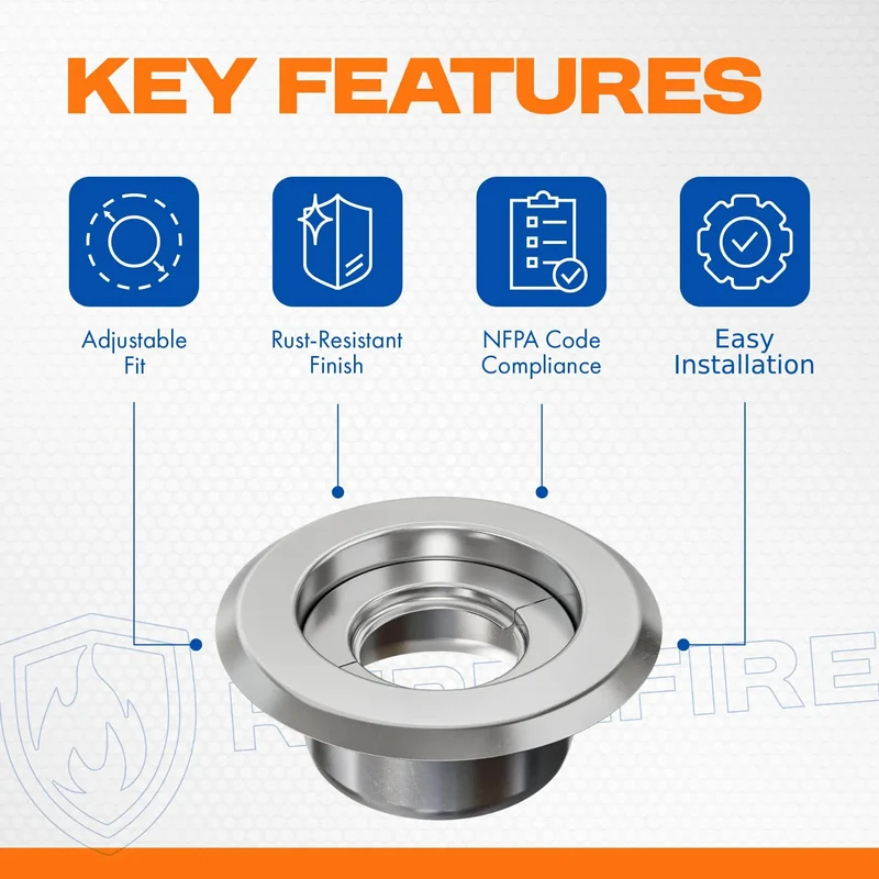 Retrofit Recessed Fire Sprinkler Escutcheon Split Three Piece Chrome Finish Depth Adjustable Ceiling Plate Safety Code Compliant Plug And Play Tight Fit Hassle Free Slick Upgrade For Your Project