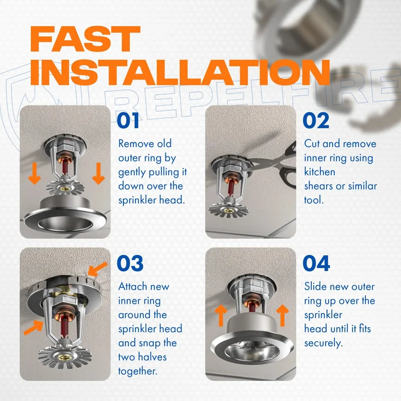 Retrofit Recessed Fire Sprinkler Escutcheon Split Three Piece Chrome Finish Depth Adjustable Ceiling Plate Safety Code Compliant Plug And Play Tight Fit Hassle Free Slick Upgrade For Your Project