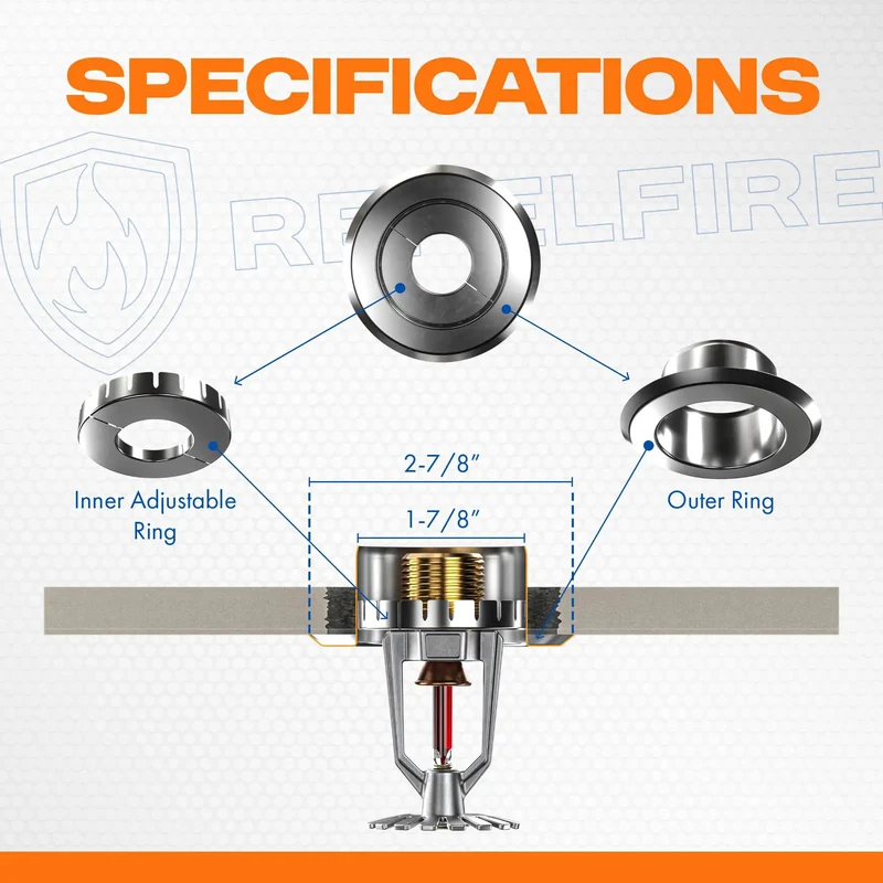 Retrofit Recessed Fire Sprinkler Escutcheon Split Three Piece Chrome Finish Depth Adjustable Ceiling Plate Safety Code Compliant Plug And Play Tight Fit Hassle Free Slick Upgrade For Your Project