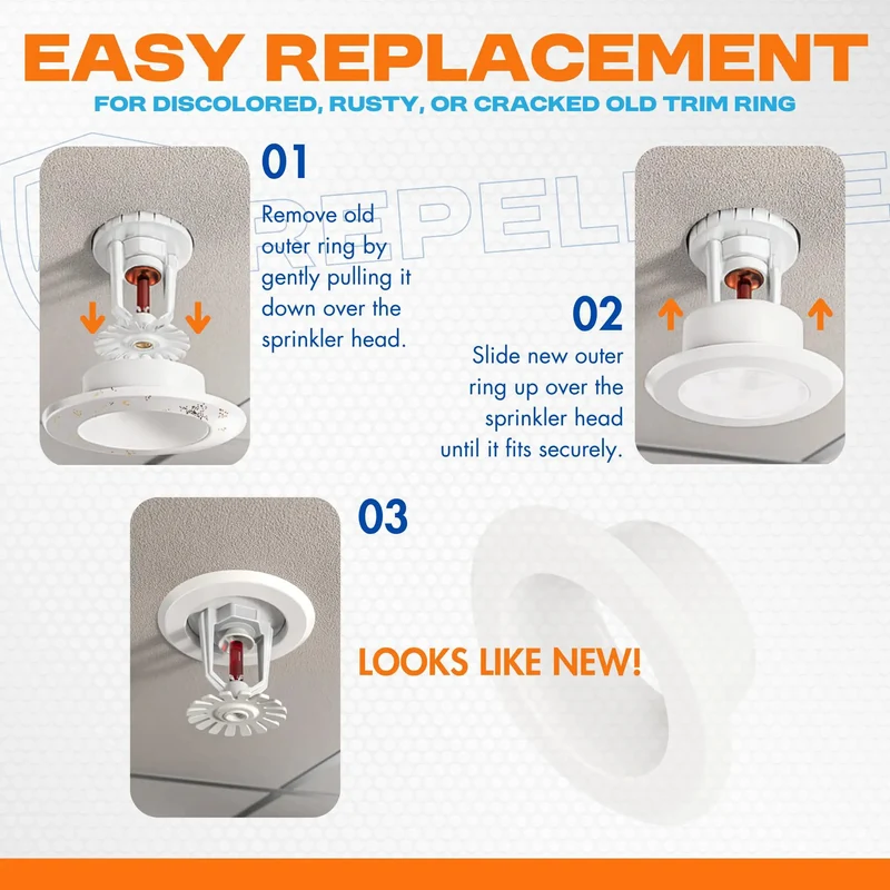 Replacement Outer Trim Ring for Recessed Fire Sprinkler Escutcheon Featuring 1-7/8 Inch Inner Opening and Spacious 2-15/16 Inch Outside Diameter in Crisp White Color 4 Pack Set to Fix Up Any Messy Ceiling Situation Smoothly
