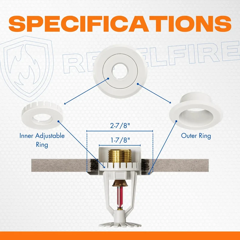 Replacement Outer Trim Ring for Recessed Fire Sprinkler Escutcheon Featuring 1-7/8 Inch Inner Opening and Spacious 2-15/16 Inch Outside Diameter in Crisp White Color 4 Pack Set to Fix Up Any Messy Ceiling Situation Smoothly