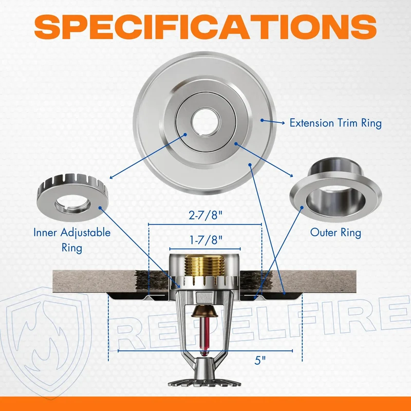 Chrome Extension Trim Ring For Recessed Fire Sprinkler Escutcheons Slips Over Five Inch Holes And Masks Drywall Blunders Gives A Sharp Polished Edge To Any Pendent Or Sidewall Sprinkler Rig And Pulls Off A Tight Seamless Look Like A Champ