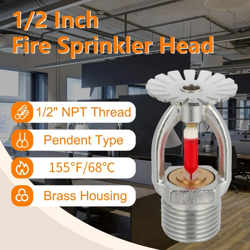 Zero Drama Heavy Duty Brass Pendent Fire Sprinkler Heads Fast Action Water Spray 155 Degree Thermal Bulb 1 Half Inch Npt Thread 6 Pack Top Shelf Safety Kit Built Tough For Garage Or Workshop