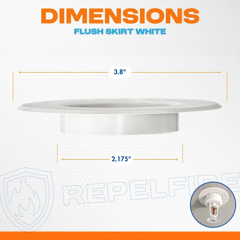 Top Quality White Fire Sprinkler Escutcheon Skirt With A Polished Flush Design And Seamless Wall Gap Cover That Snugs Right Over Standard 401 Or Retrofit Cups For Quick Ceiling Touch Ups