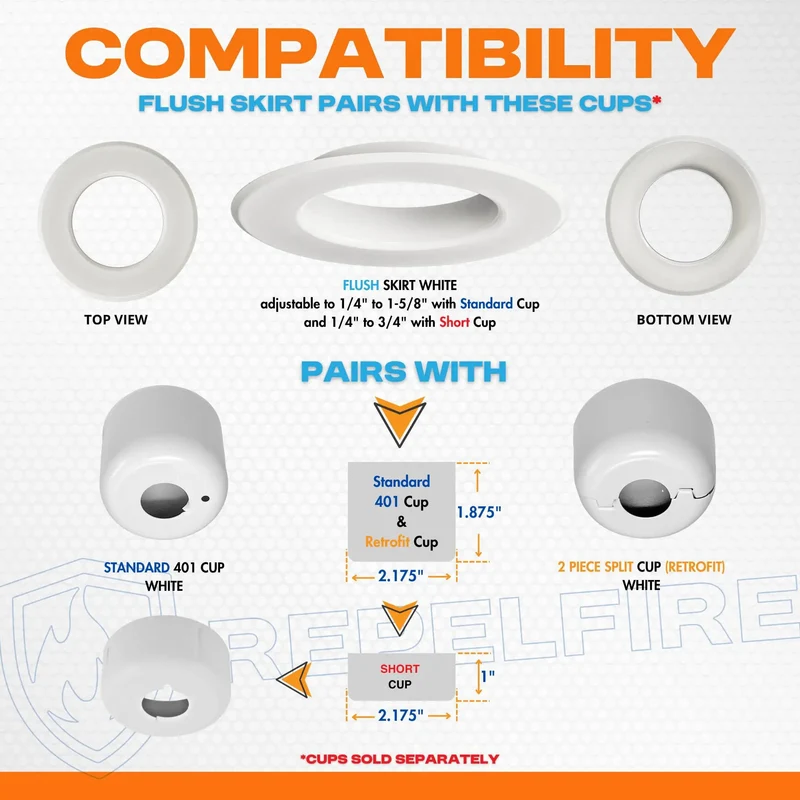 Top Quality White Fire Sprinkler Escutcheon Skirt With A Polished Flush Design And Seamless Wall Gap Cover That Snugs Right Over Standard 401 Or Retrofit Cups For Quick Ceiling Touch Ups