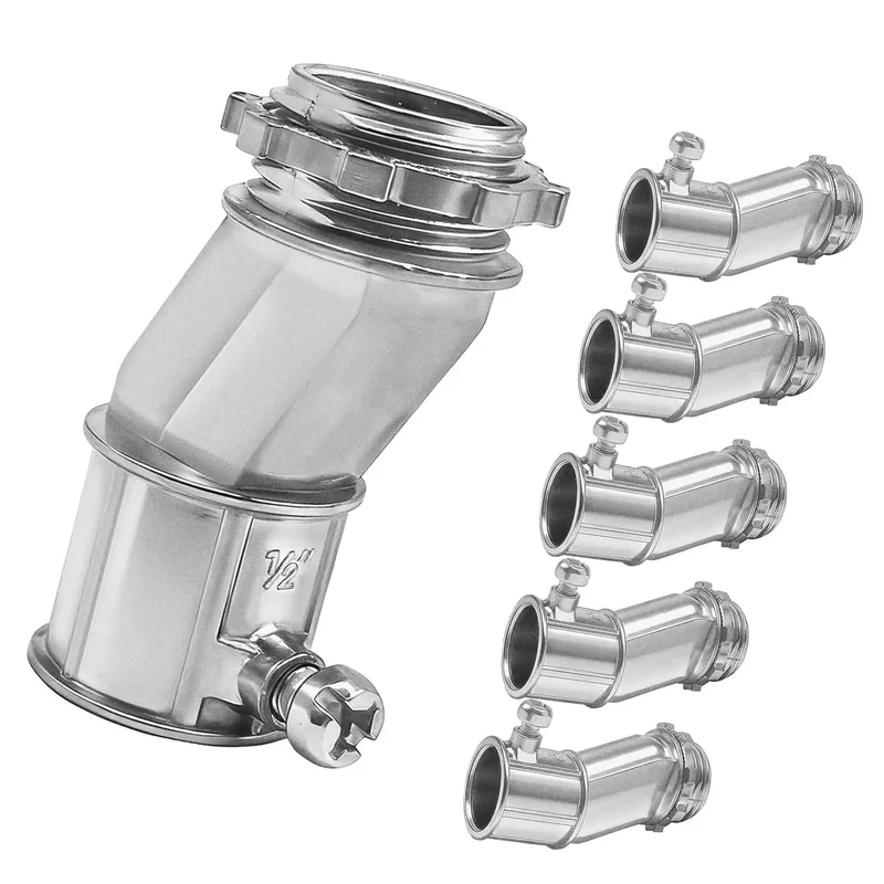 Heavy Duty 6 Pack Offset Conduit Connectors 1/2 Inch Zinc Alloy Secure Grip For Tight Squeeze Wiring Jobs Weather Hardened Built Tough Real Deal Pro Crew Approved Easy Install